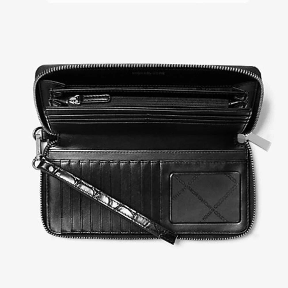 Michael Kors Jet Set Travel Metallic Crocodile Embossed Leather Continental Wall - Picture 5 of 16